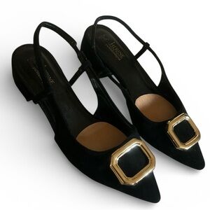 Catherine Malandrino Black Questy Low Heeled Slingback Point Toe Size US 9 EU 40